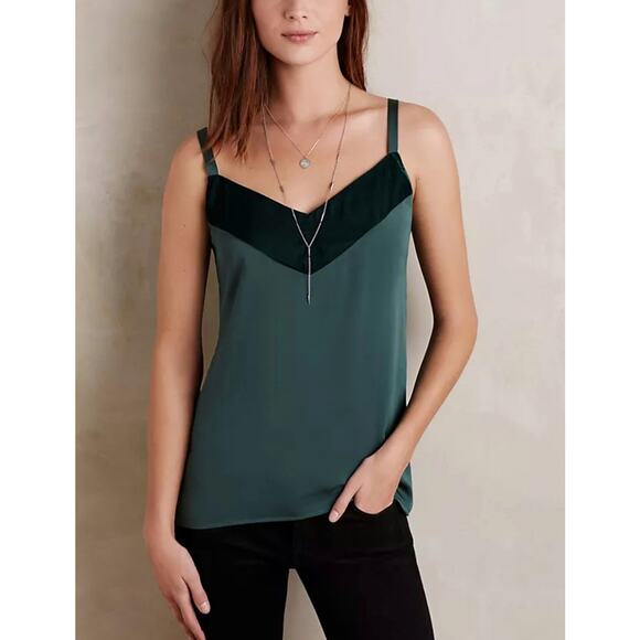 Anthropologie Dolan Velvet Vertex Tank Top Size XS Emerald Green V-Neck Casual - Picture 1 of 9